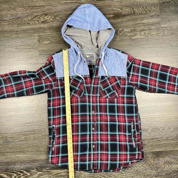 Men’s Shacket Medium Modern Amusement Button Up Flannel Plaid Denim Lumberjack - Picture 6 of 12